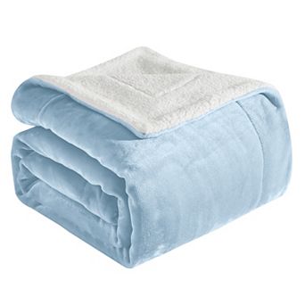 Elegant Comfort Solid Reversible Sherpa Back Throw Blanket Ultra-Soft, Cozy & Warm