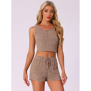 Womens Ribbed Knit Loungewear Sleepwear 2 Piece Tank Top with Shorts Pajama Sets