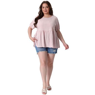 Plus Size Babydoll Tops for Women Crewneck Short Sleeve Shirts Top Loose Fit Blouse