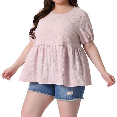 Plus Size Babydoll Tops for Women Crewneck Short Sleeve Shirts Top Loose Fit Blouse