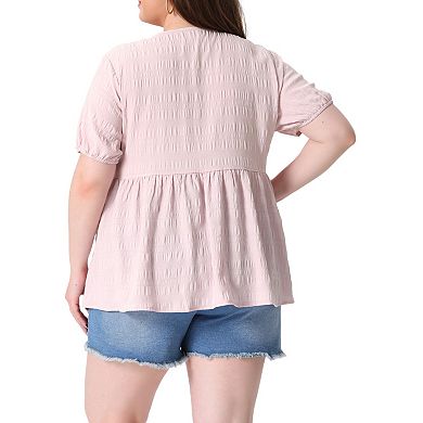 Plus Size Babydoll Tops for Women Crewneck Short Sleeve Shirts Top Loose Fit Blouse