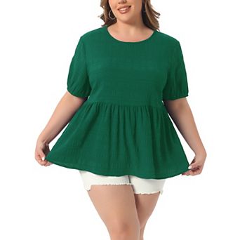 Plus Size Babydoll Tops for Women Crewneck Short Sleeve Shirts Top Loose Fit Blouse
