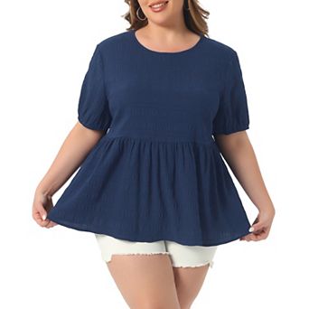 Plus Size Babydoll Tops for Women Crewneck Short Sleeve Shirts Top Loose Fit Blouse