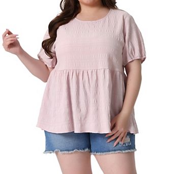 Plus Size Babydoll Tops for Women Crewneck Short Sleeve Shirts Top Loose Fit Blouse