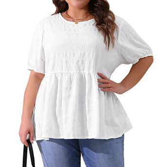 Plus Size Babydoll Tops for Women Crewneck Short Sleeve Shirts Top Loose Fit Blouse