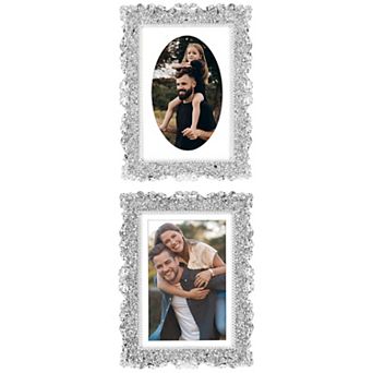 2 pc Picture Frame, Shiny Photo Frames with Clear Glass