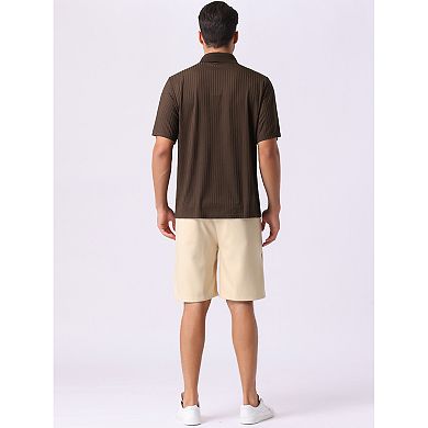 Men's Summer Casual Short Sleeve Solid Color Texture Knit Polo Shirts