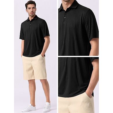 Men's Summer Casual Short Sleeve Solid Color Texture Knit Polo Shirts