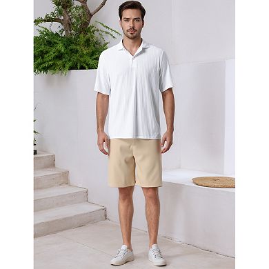 Men's Summer Casual Short Sleeve Solid Color Texture Knit Polo Shirts