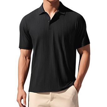 Men's Summer Casual Short Sleeve Solid Color Texture Knit Polo Shirts
