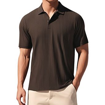 Men's Summer Casual Short Sleeve Solid Color Texture Knit Polo Shirts