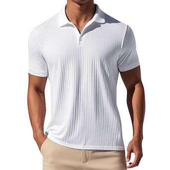 Men's Summer Casual Short Sleeve Solid Color Texture Knit Polo Shirts