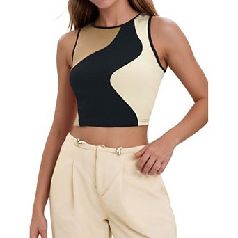 Color Block Tank Tops for Women Summer Ribbed Sleeveless Crop Tops Basic Going Out Tops