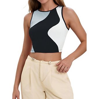 Color Block Tank Tops for Women Summer Ribbed Sleeveless Crop Tops Basic Going Out Tops