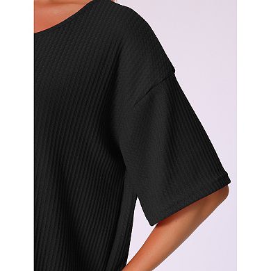 Women's Waffle Knit Pajama Round Neck Pjs Loungewear 2 Piece Lounge Sets