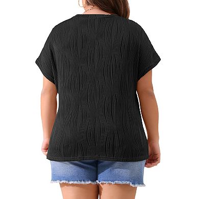Women's Plus Size Short Sleeve Textured Tops Crewneck Knit Solid Loose Casual Basic T Shirts Blouses