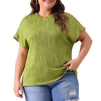Women's Plus Size Short Sleeve Textured Tops Crewneck Knit Solid Loose Casual Basic T Shirts Blouses
