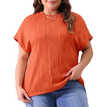 Women's Plus Size Short Sleeve Textured Tops Crewneck Knit Solid Loose Casual Basic T Shirts Blouses