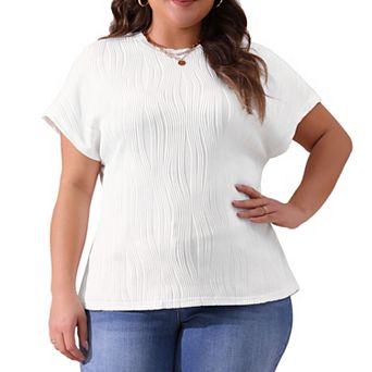 Women's Plus Size Short Sleeve Textured Tops Crewneck Knit Solid Loose Casual Basic T Shirts Blouses