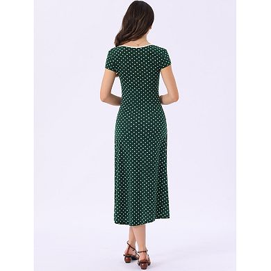 Women's V Neck Cap Sleeve Polka Dots Summer Casual Classic Midi Dress