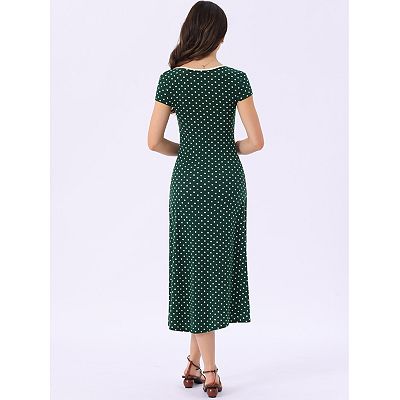 Women's V Neck Cap Sleeve Polka Dots Summer Casual Classic Midi Dress