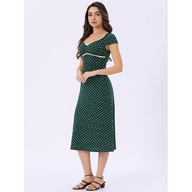 Women's V Neck Cap Sleeve Polka Dots Summer Casual Classic Midi Dress