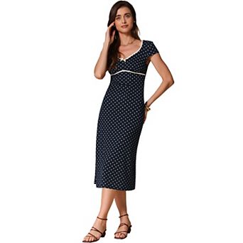 Women's V Neck Cap Sleeve Polka Dots Summer Casual Classic Midi Dress