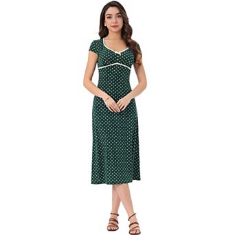 Women's V Neck Cap Sleeve Polka Dots Summer Casual Classic Midi Dress