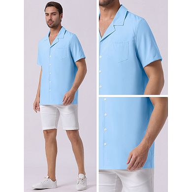 Men's Linen Shirts Camp Collar Short Sleeve Button Down Summer Beach Shirts