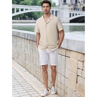 Men's Linen Shirts Camp Collar Short Sleeve Button Down Summer Beach Shirts