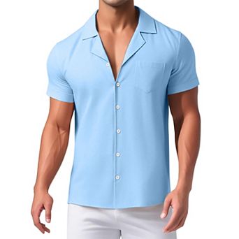 Men's Linen Shirts Camp Collar Short Sleeve Button Down Summer Beach Shirts