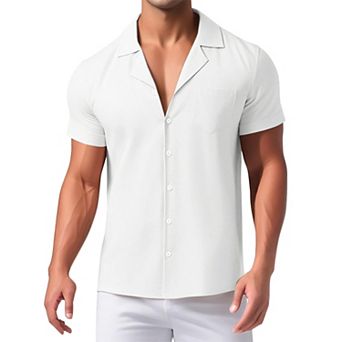 Men's Linen Shirts Camp Collar Short Sleeve Button Down Summer Beach Shirts