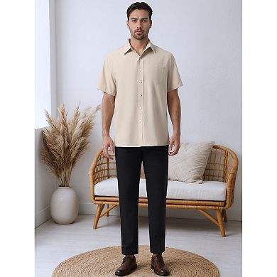 Men's Linen Shirts Short Sleeve Button Down Casual Summer Hawaiian Beach Shirts