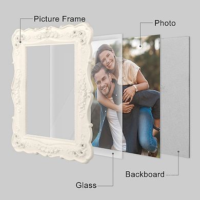 2 Pcs Vintage Picture Frame, Elegant Photo Frames with Glass Front for and White 4" x 6"&6" x 8"