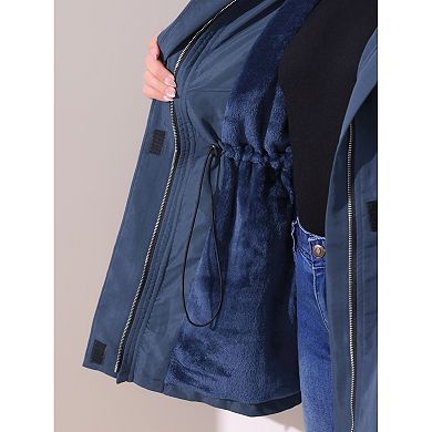 Plus Size Rain Jacket for Women Lightweight Waterproof Fleece Lined Jacket Hooded Windbreaker Coat