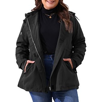 Plus Size Rain Jacket for Women Lightweight Waterproof Fleece Lined Jacket Hooded Windbreaker Coat