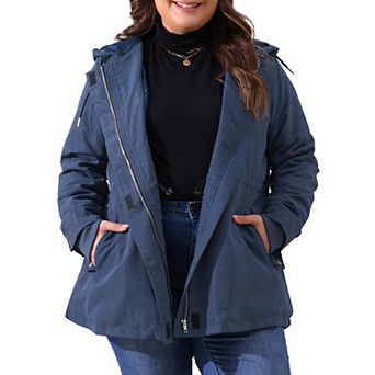 Plus Size Rain Jacket for Women Lightweight Waterproof Fleece Lined Jacket Hooded Windbreaker Coat