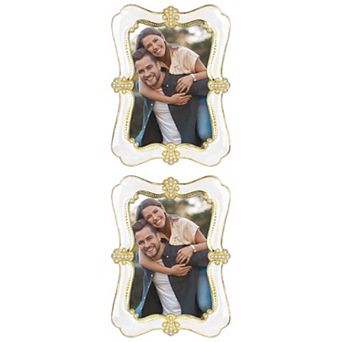 2 pc Picture Frame Pearl Plated Photo Frame with Glass Front Decoration Home Gold 5" x 7"&4" x 6"