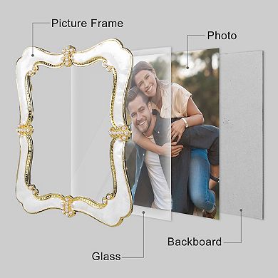 2 Pcs Picture Frame Pearl Plated Photo Frame with Glass Front Decoration Home Gold 5" x 7"&4" x 6"