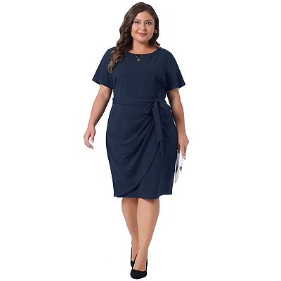 Women's Plus Size Office Dress Vintage Belted Tie Pencil Dress Bodycon Wear  to Work Dresses