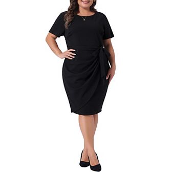 Women's Plus Size Office Dress Vintage Belted Tie Pencil Dress Bodycon Wear to Work Dresses