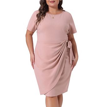 Women's Plus Size Office Dress Vintage Belted Tie Pencil Dress Bodycon Wear to Work Dresses