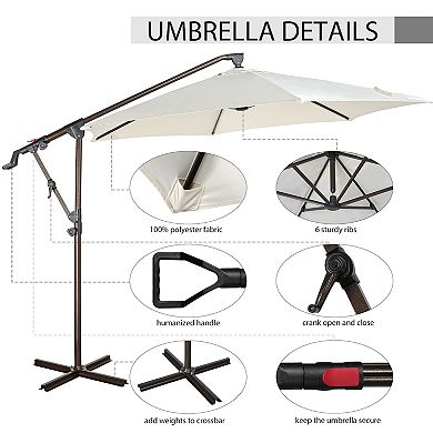 10ft Hanging Patio Umbrella, Outdoor Aluminum Umbrella with 360°Rotation, Crank and Tilt System