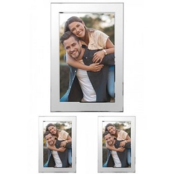 3 pc Modern Picture Frame Brushed Aluminum Metal Photo Frame with Real Glass