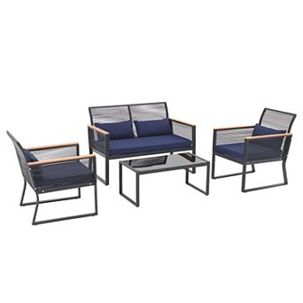 4 pc Patio Outdoor Wicker Furniture Set