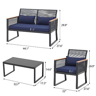 4 Piece Patio Outdoor Wicker Furniture Set