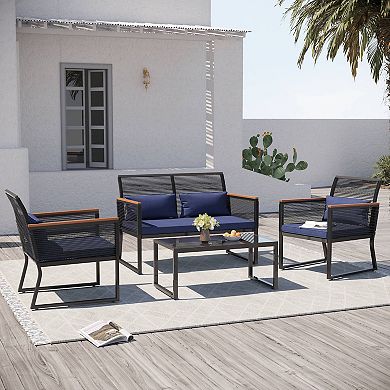 4 Piece Patio Outdoor Wicker Furniture Set
