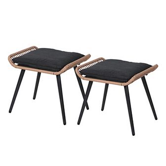 2 pc Patio Rattan Ottomans with Seat Cushions