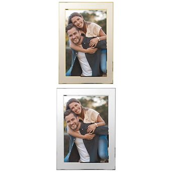 2 pc Picture Frame Brushed Aluminum Metal Photo Frame with Real Glass