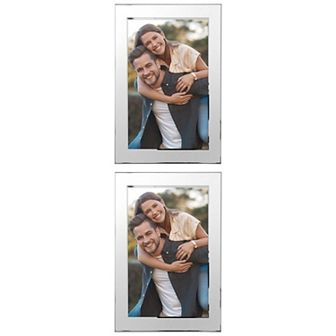 2 pc Picture Frame Brushed Aluminum Metal Photo Frame with Real Glass